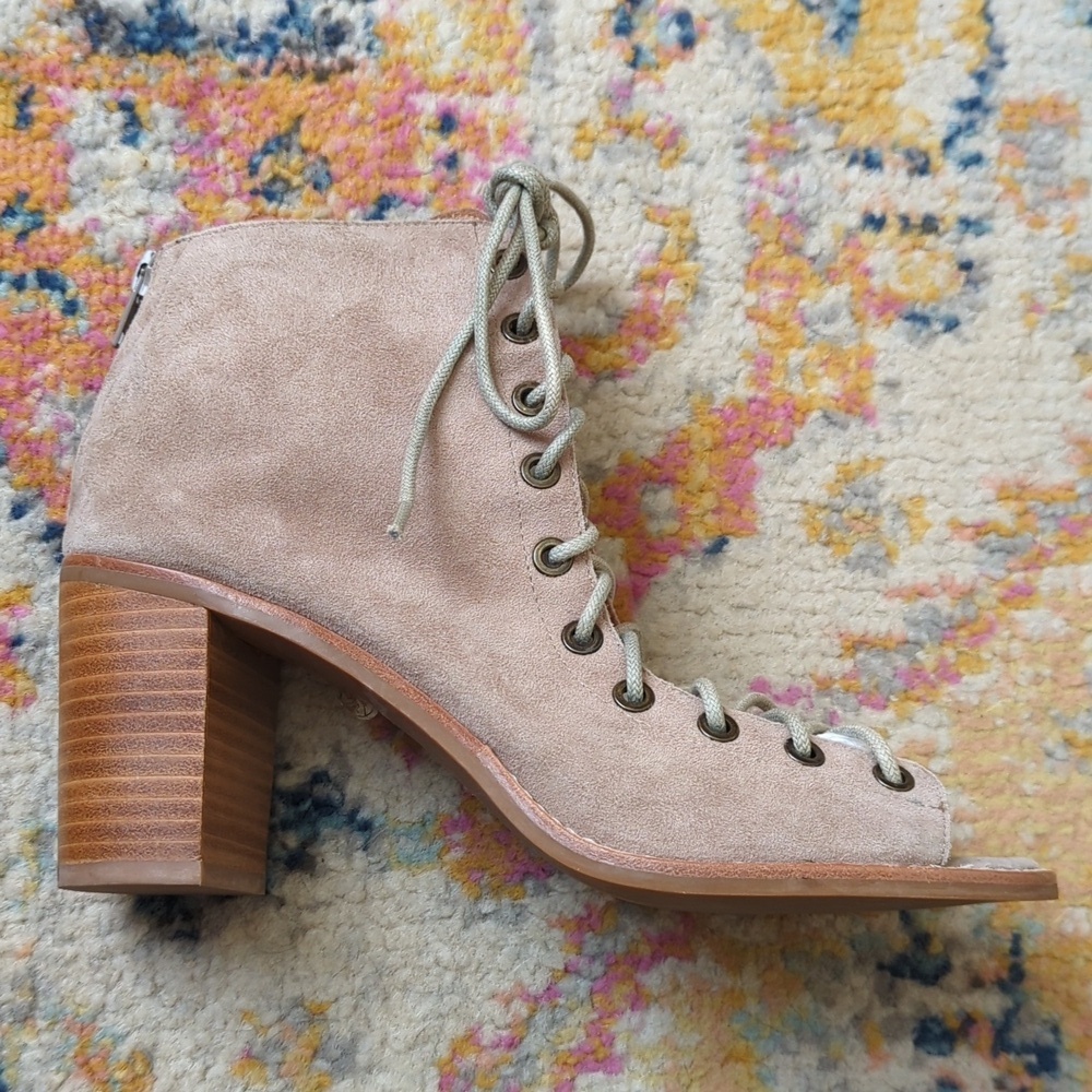 Jeffrey Campbell Cors Suede Leather Lace Up Peep Toe Ankle Booties Light Grey 9 - Picture 10 of 16